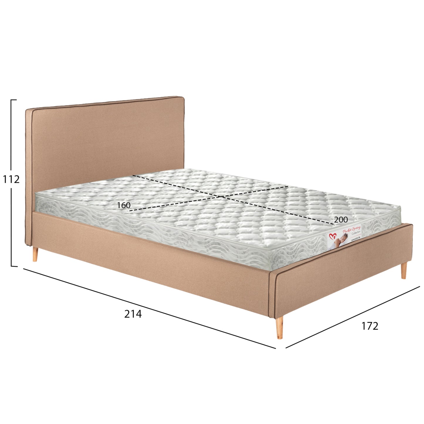Bed With Mattress Indra Hm21280.02 Beige Fabric--for Mattress 160x200cm