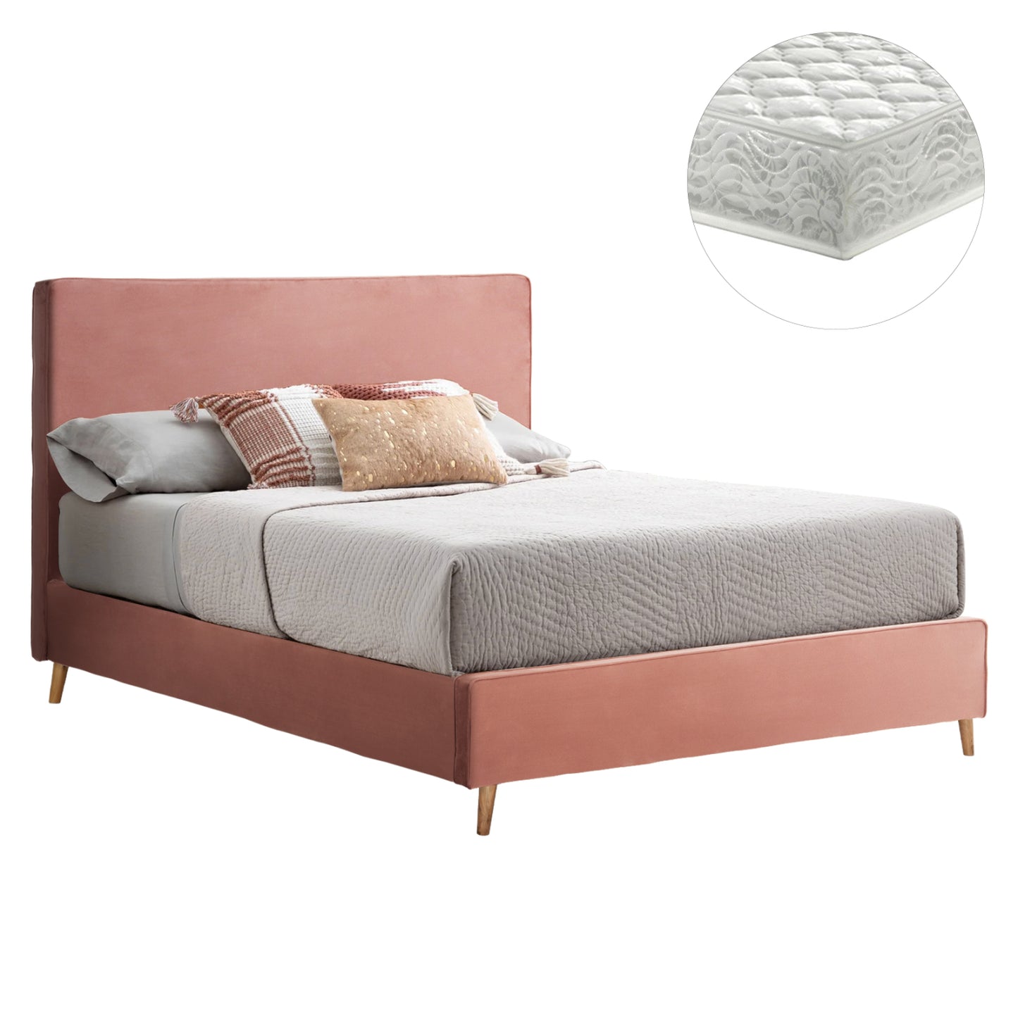 Bed With Mattress Indra Hm21280.03 Dusty Pink Velvet--for Mattress 160x200cm