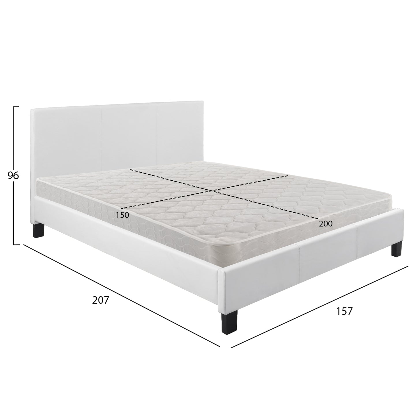 Bed With Mattress Becca Hm21283.01 White Pu--for Mattress 150x200cm