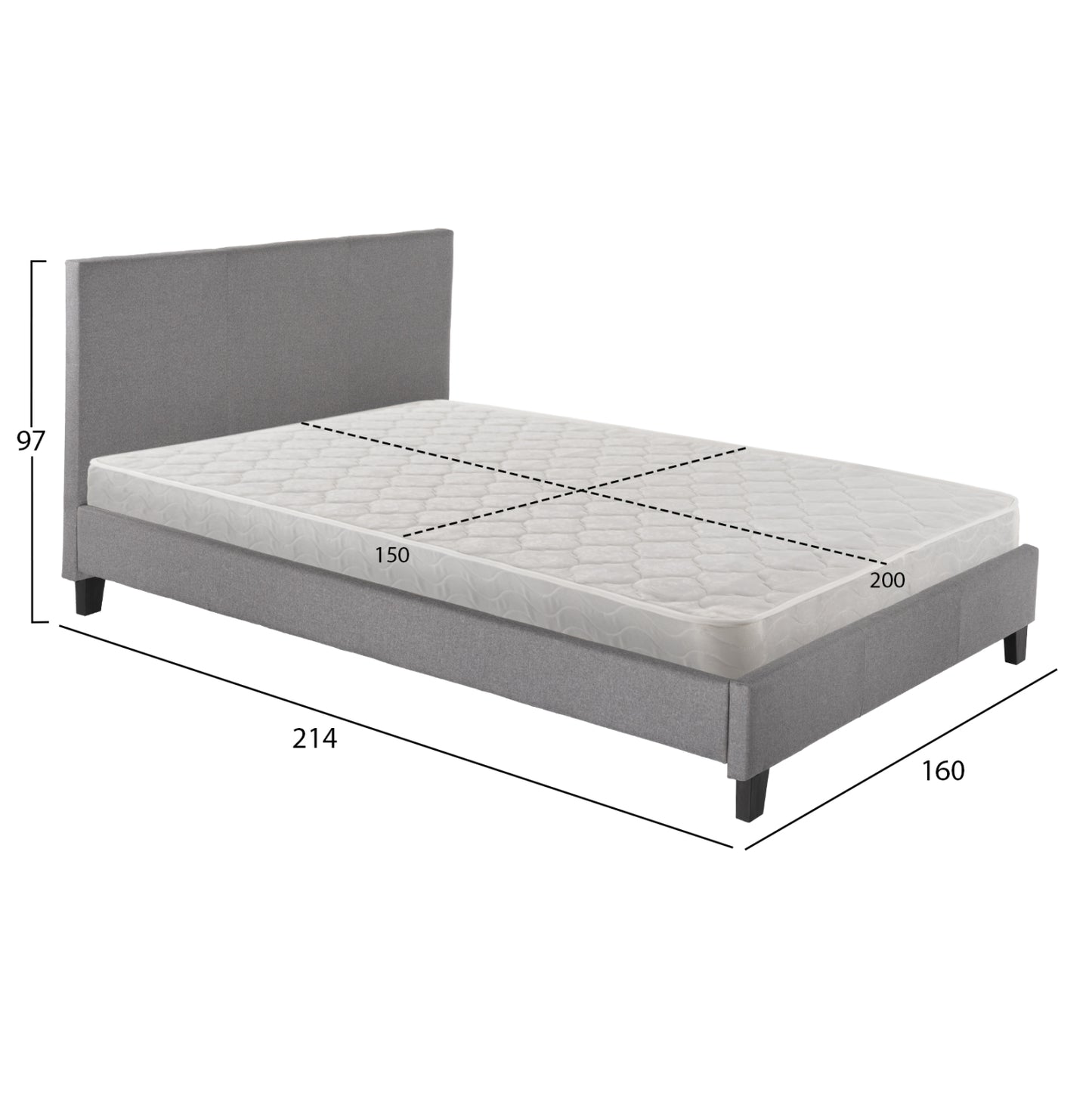 Bed With Mattress Becca Hm21283.04 Grey Fabric--for Mattress 150x200cm