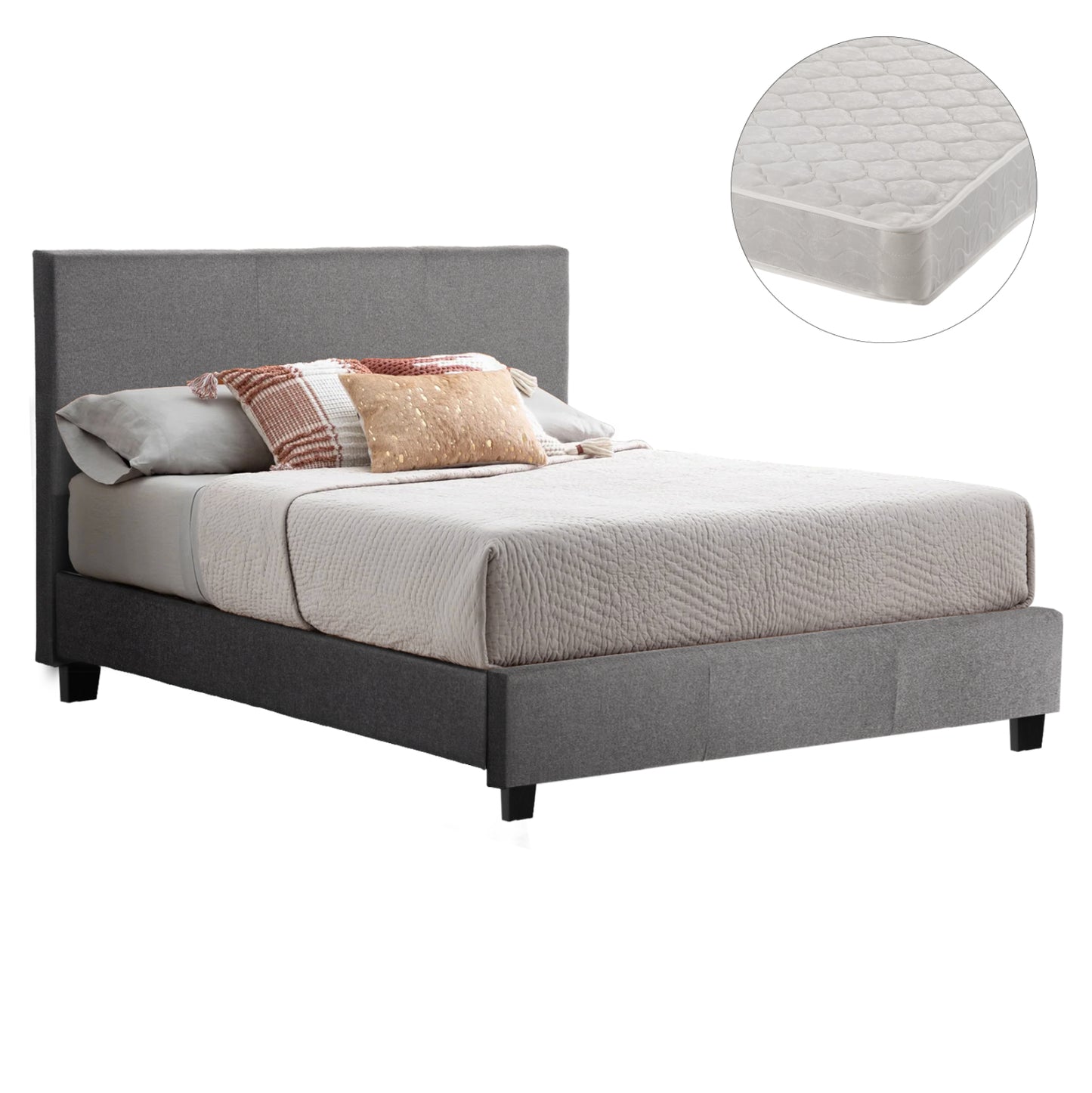 Bed With Mattress Becca Hm21283.04 Grey Fabric--for Mattress 150x200cm