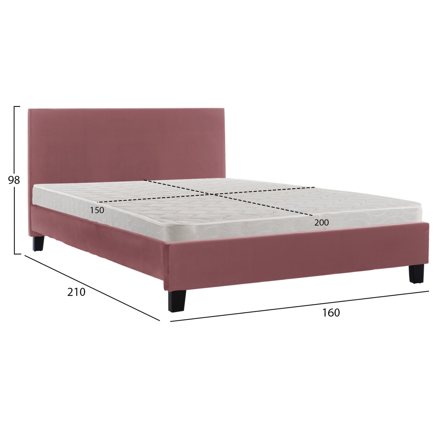 Bed With Mattress Becca Hm21283.05 Dusty Pink Velvet--for Mattress 150x200cm