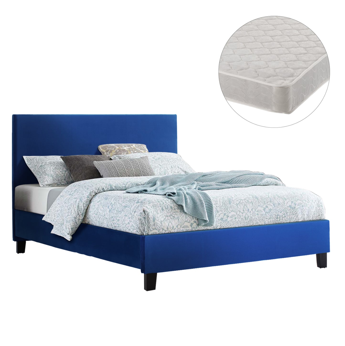 Bed With Mattress Becca Hm21283.07 Blue Velvet--for Mattress 150x200cm