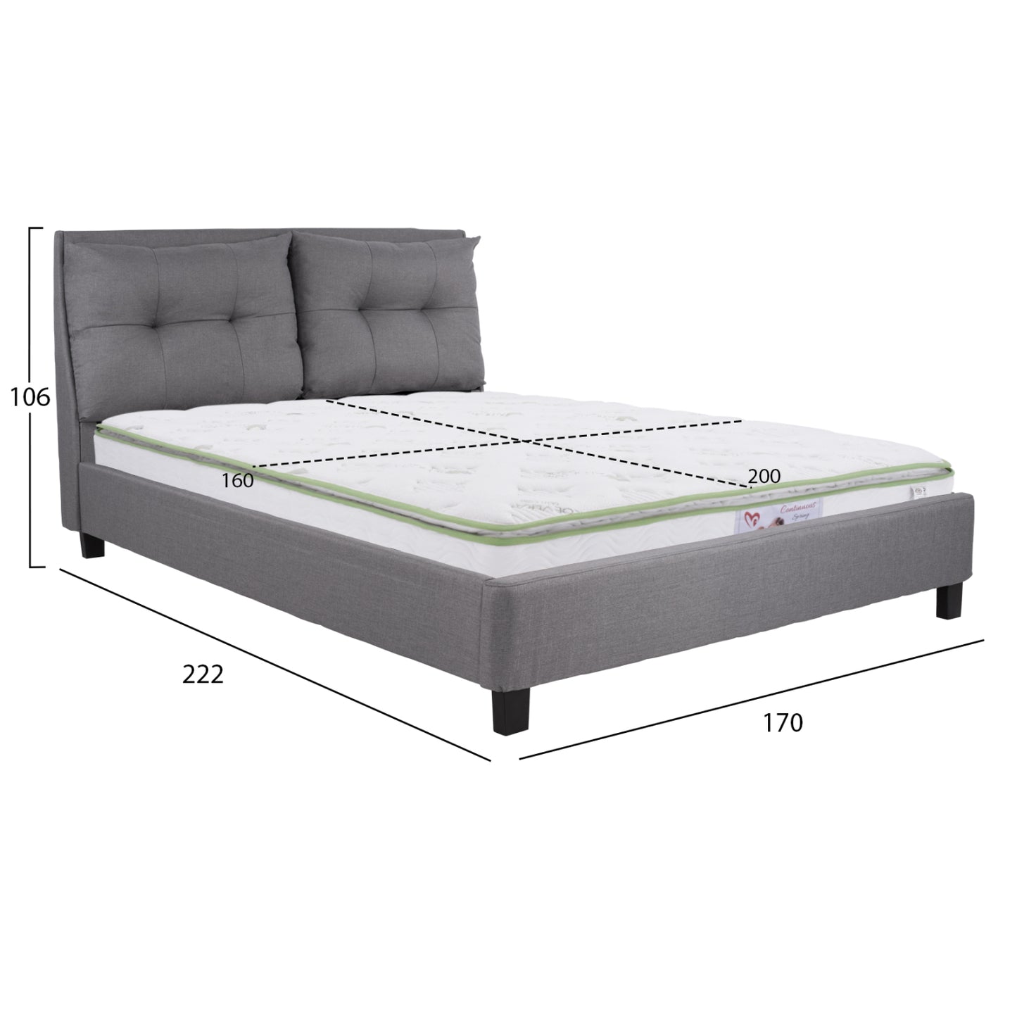 Bed With Mattress Billie Hm21284.03 Grey Fabric--for Mattress 160x200cm