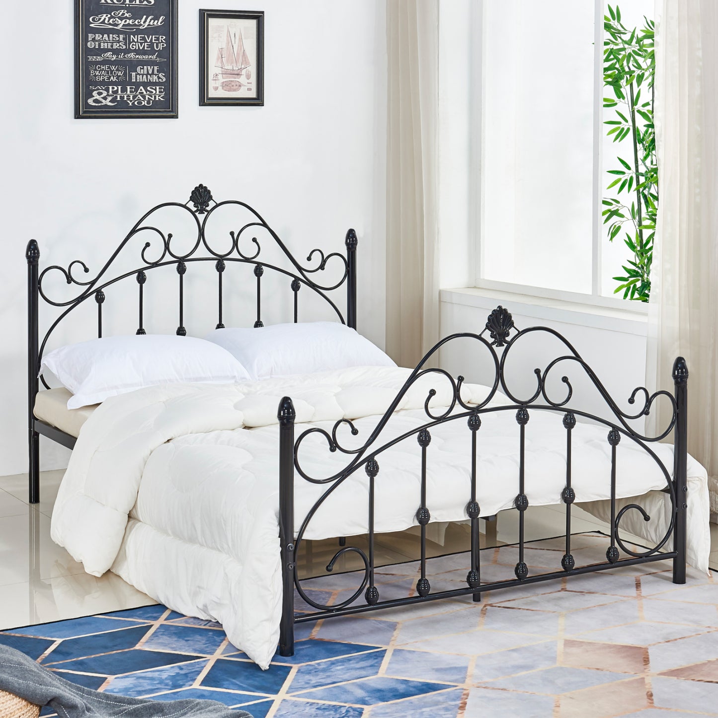 Metallic Bed 150x200 Cm Black Color Hm576.01