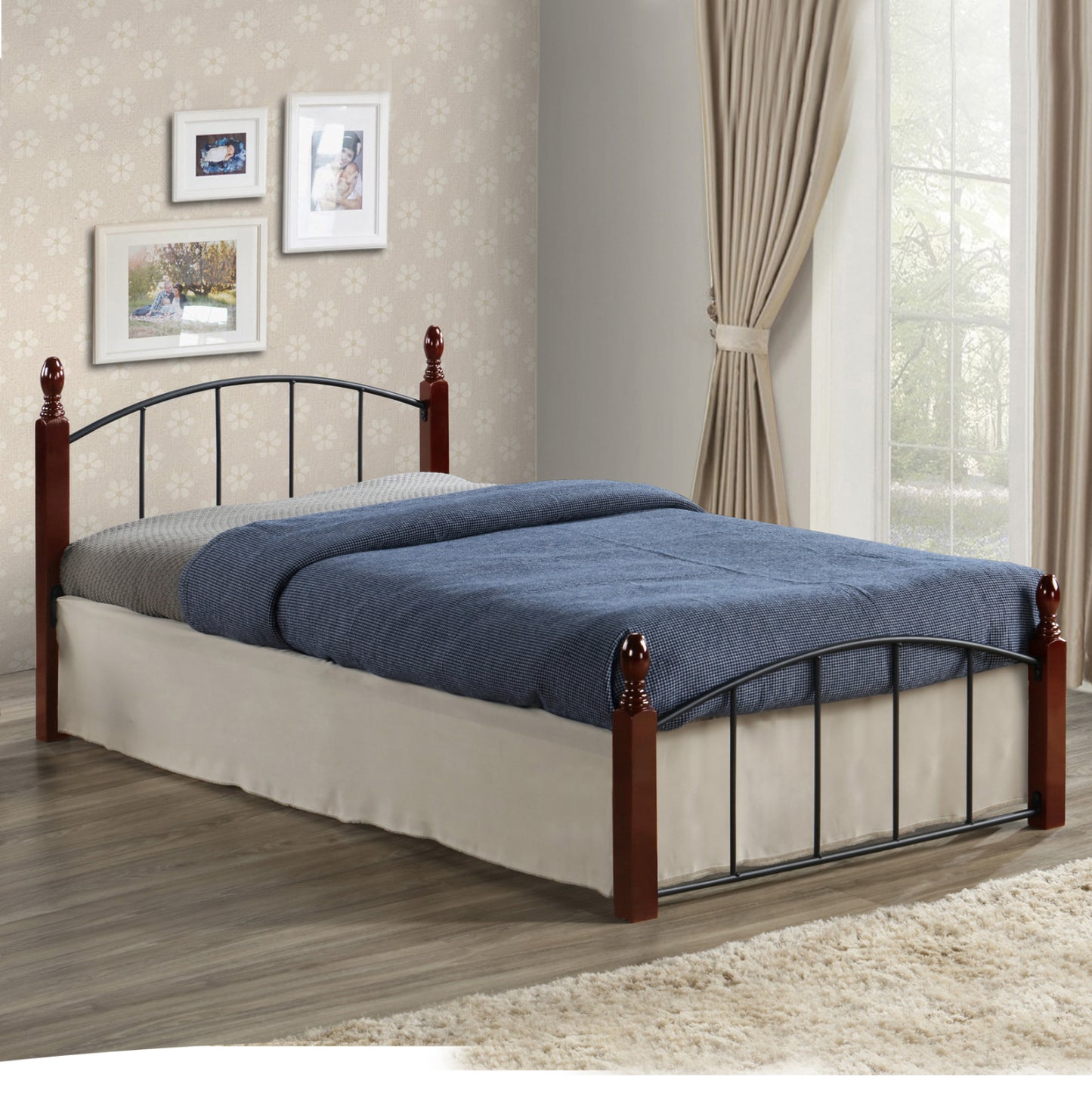 Hm381 Bed Makai, Metallic-rubberwood, 90x190, Walnut