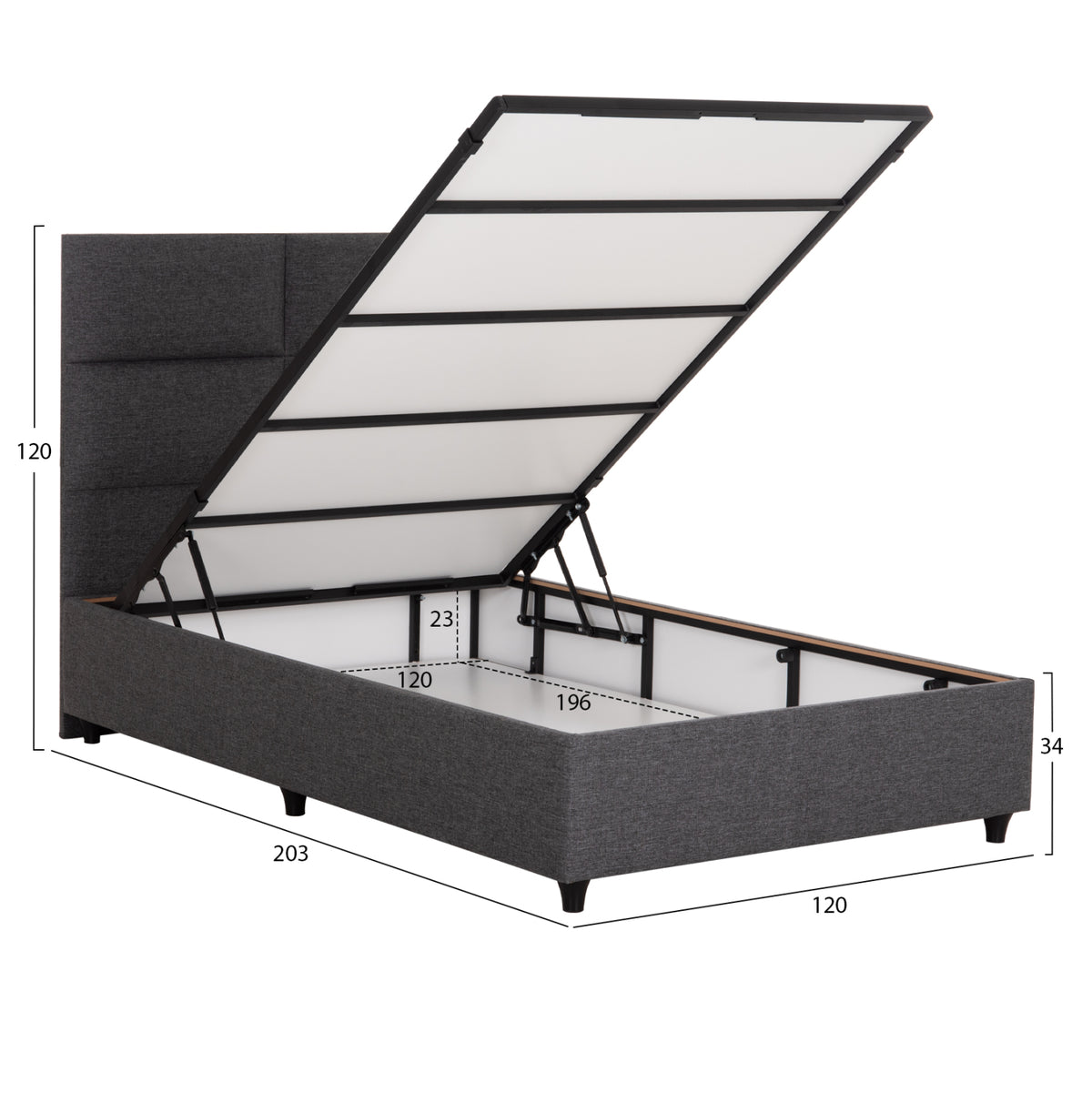 Semi-double Bed With Storage Space Milo Hm767.01 Grey Fabric--for Mattress 120x200cm