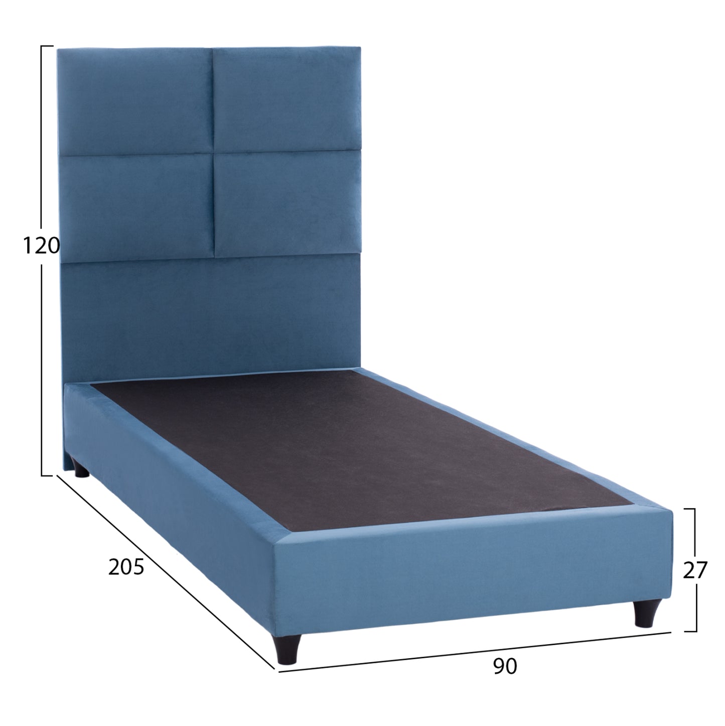 Hm652.09 Bed Milo, Blue Velvet, 90x200