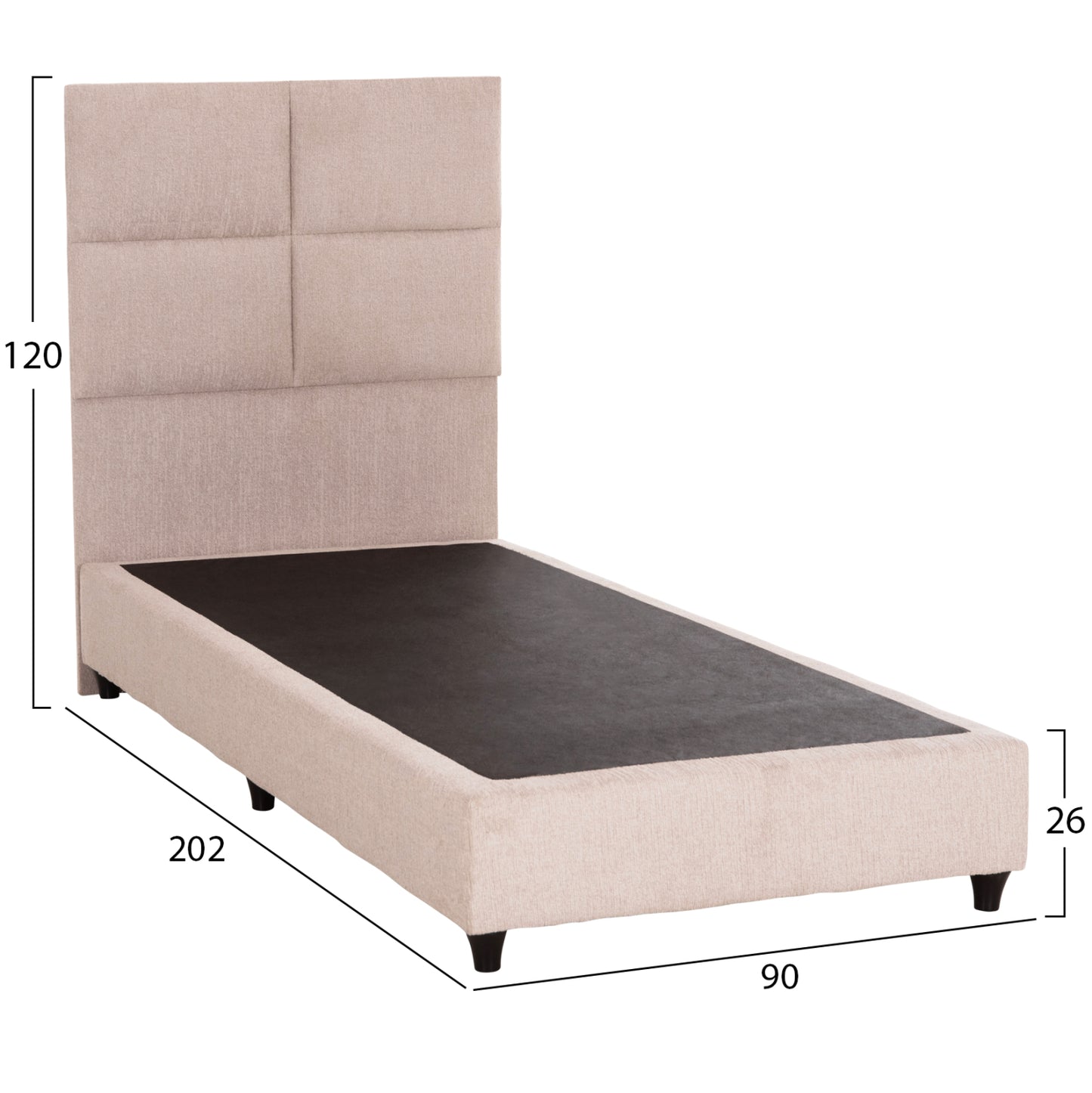 Single Bed Milo Hm652.32 Teddy Fabric In Beige- For Mattress 90x200cm