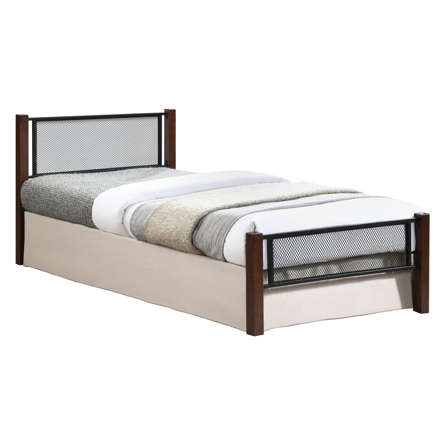 Single Bed Rayven Hm689 Rubberwood In Dirty Oak Color-metal In Black--for Mattress 90x190cm.