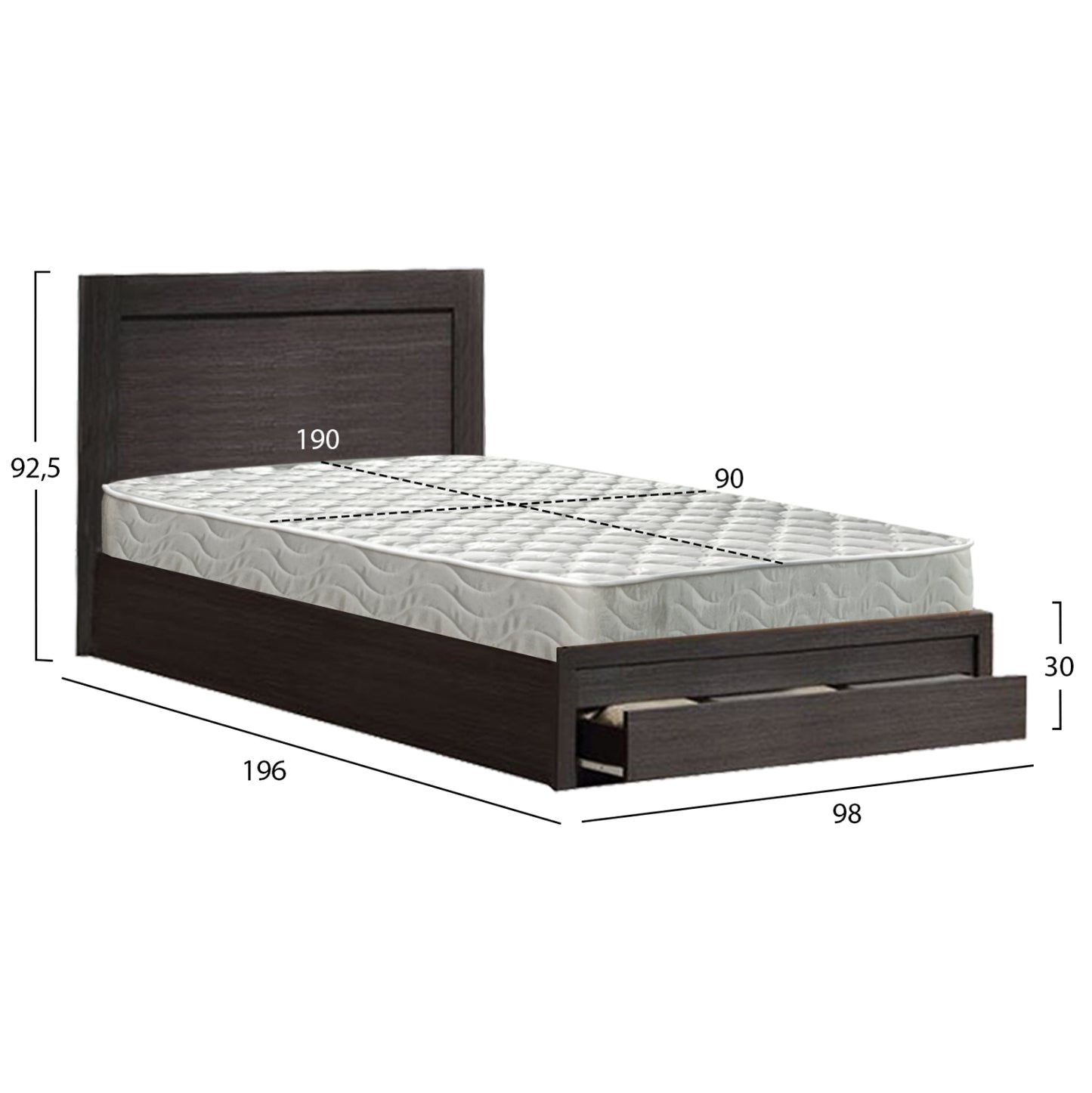 Single Bed With Drawer & Mattress Melany Hm10745.01 Melamine In Zebrano--for 90x190cm.