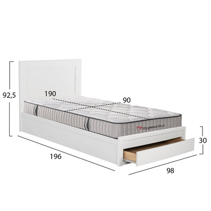 Single Bed With Drawer & Mattress Melany Hm10756.05 Melamine In White--for 90x190cm.