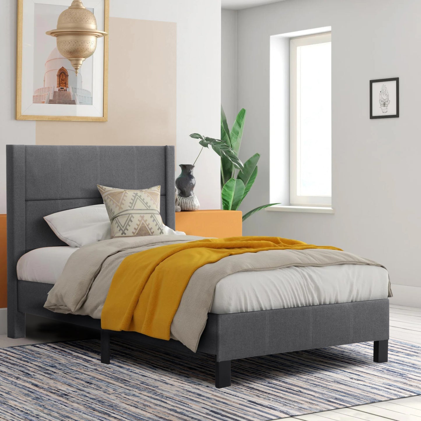 Single Bed With Mattress Trillop Hm21203.12 Grey Fabric--for 120x200cm.