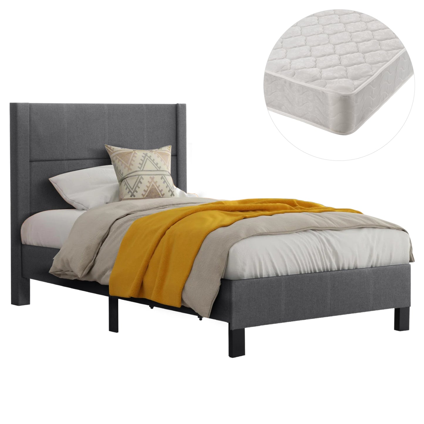 Single Bed With Mattress Trillop Hm21203.12 Grey Fabric--for 120x200cm.
