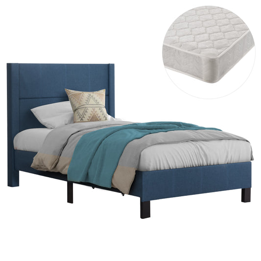 Single Bed With Mattress Trillop Hm21203.14 Blue Fabric--for 120x200cm.