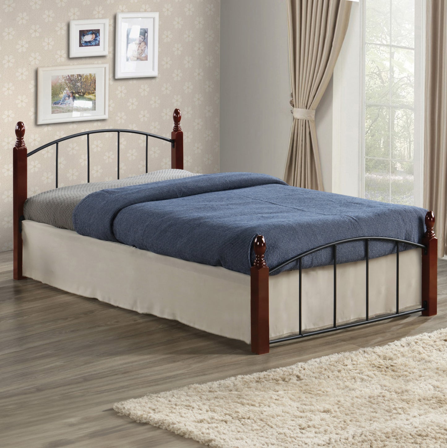 Bed With Mattress Makai Hm21330 Metal & Wood In Walnut--mattress 90x190cm
