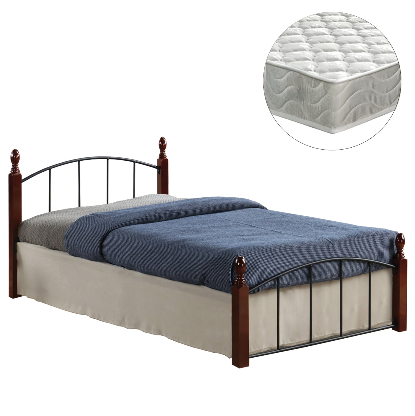 Bed With Mattress Makai Hm21330 Metal & Wood In Walnut--mattress 90x190cm