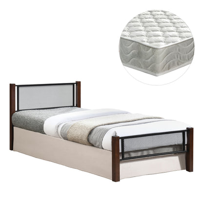 Bed With Mattress Rayven Hm21335 Metal & Wood In Dirty Oak--mattress 90x190cm