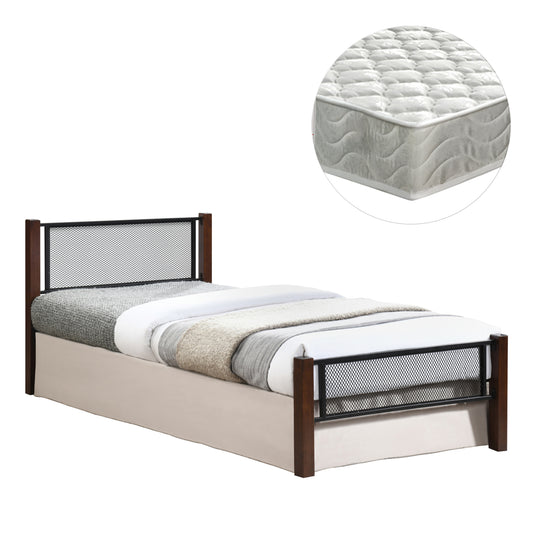 Bed With Mattress Rayven Hm21335 Metal & Wood In Dirty Oak--mattress 90x190cm