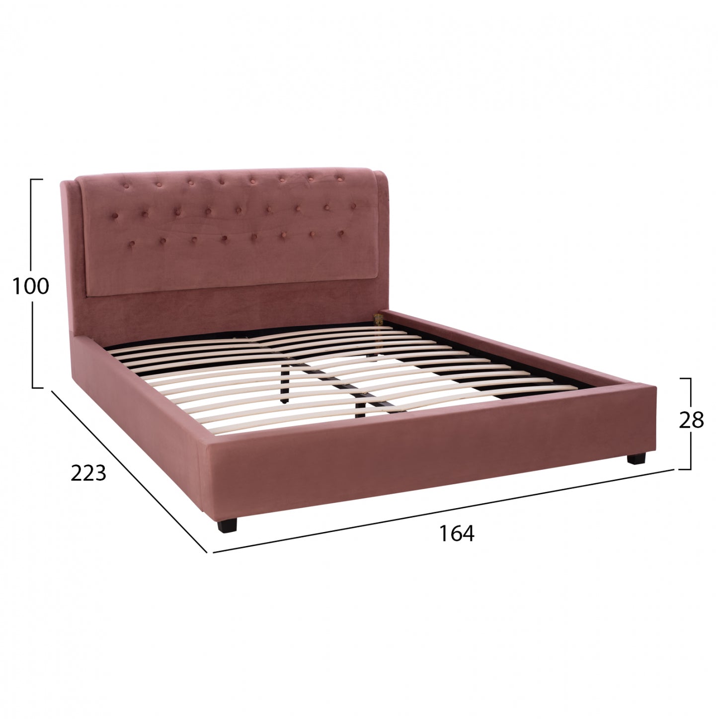 Bed Odalys 150x200 Velvet Fabric Dusty Pink Hm549.12 164x223x100 Cm.
