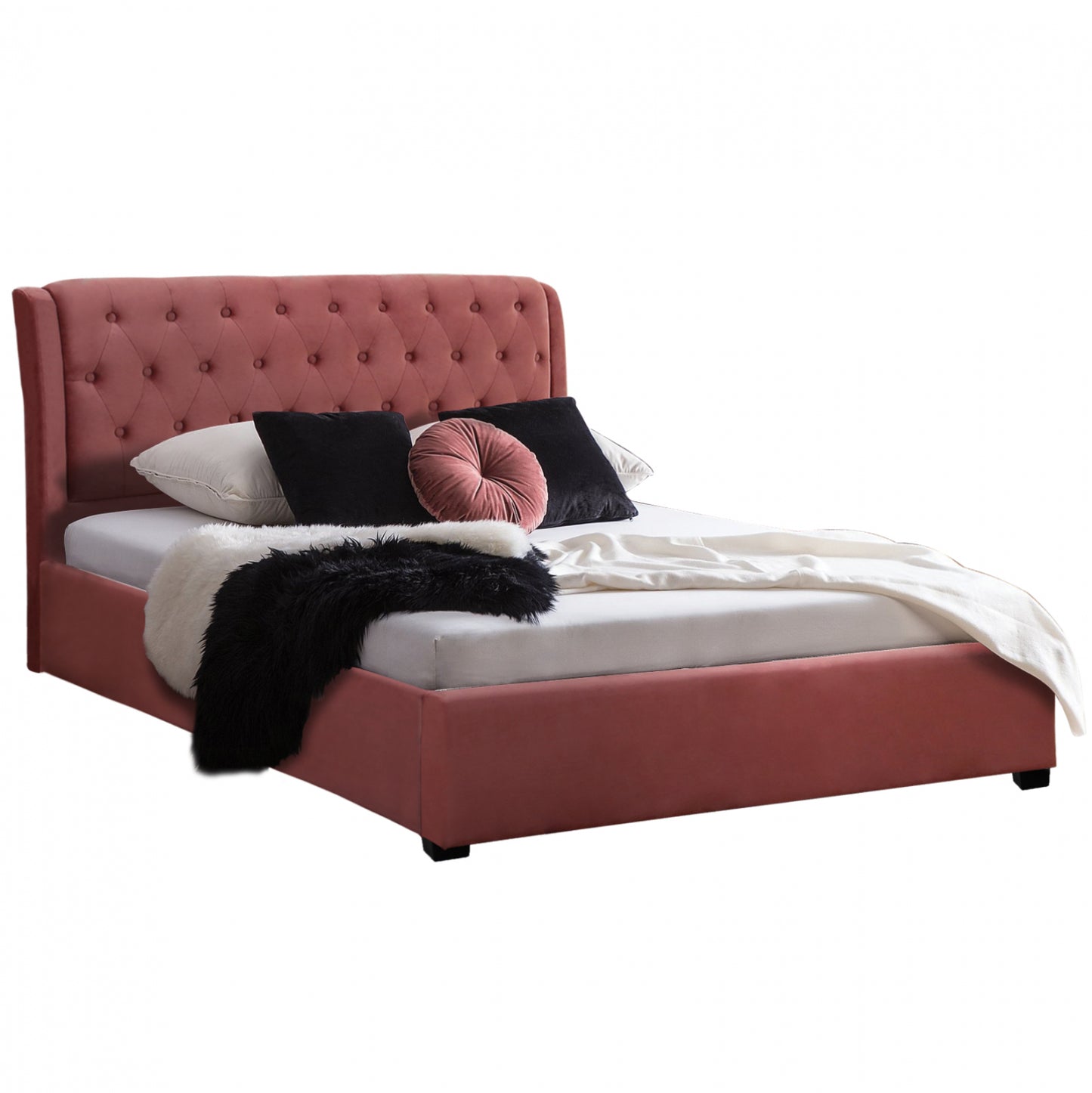 Bed Odalys 150x200 Velvet Fabric Dusty Pink Hm549.12 164x223x100 Cm.