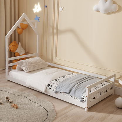 Bed For Kids Houser Hm676.03 T.montessori Solid Pine Wood In White- 190x90cm.