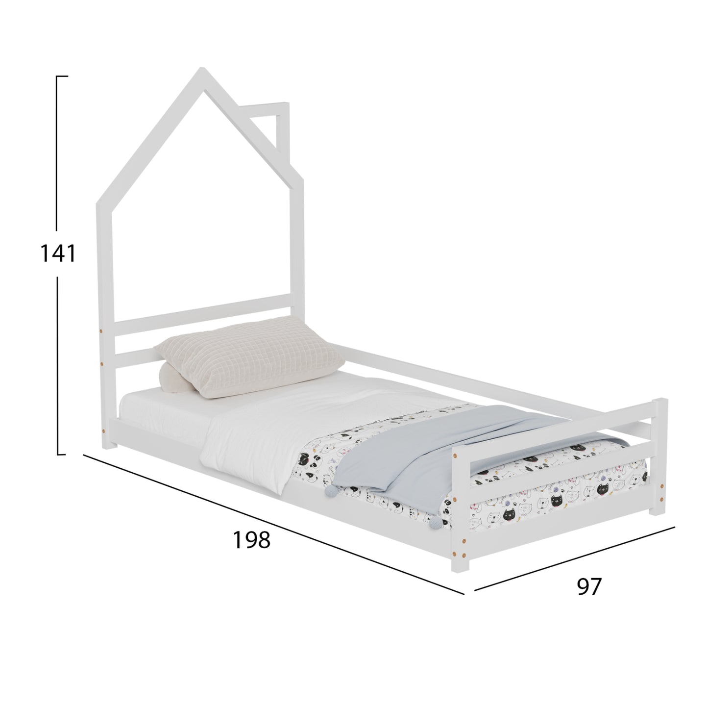 Bed For Kids Houser Hm676.03 T.montessori Solid Pine Wood In White- 190x90cm.