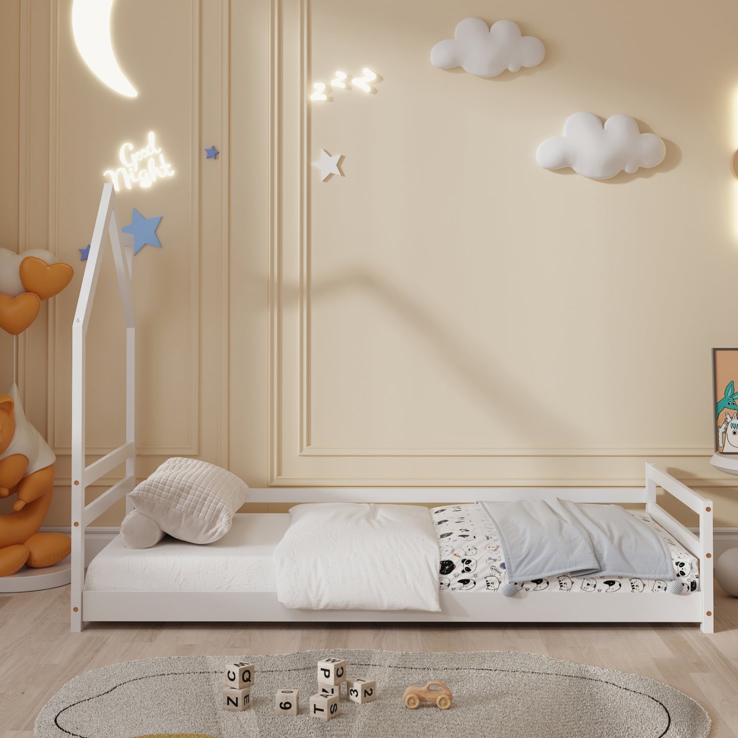 Bed For Kids Houser Hm676.03 T.montessori Solid Pine Wood In White- 190x90cm.
