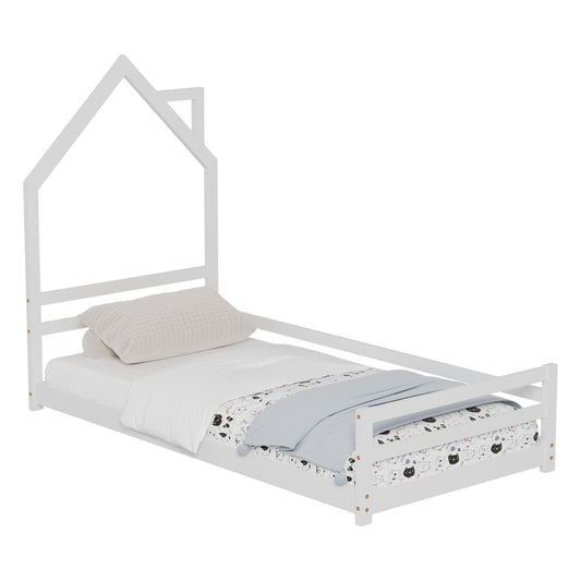 Bed For Kids Houser Hm676.03 T.montessori Solid Pine Wood In White- 190x90cm.