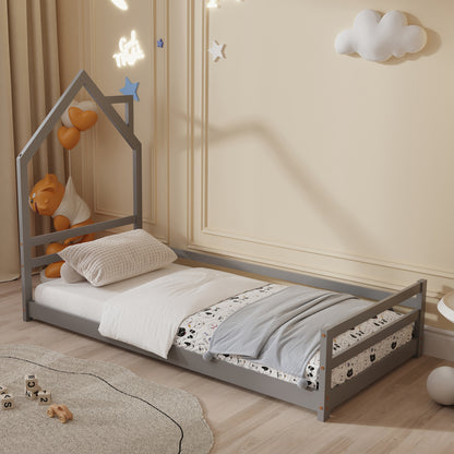 Bed For Kids Houser Hm676.05 T.montessori Solid Pine Wood In Grey- 190x90cm.
