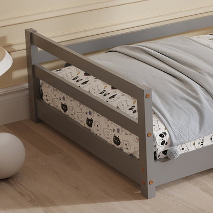 Bed For Kids Houser Hm676.05 T.montessori Solid Pine Wood In Grey- 190x90cm.
