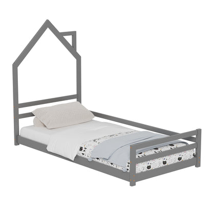 Bed For Kids Houser Hm676.05 T.montessori Solid Pine Wood In Grey- 190x90cm.