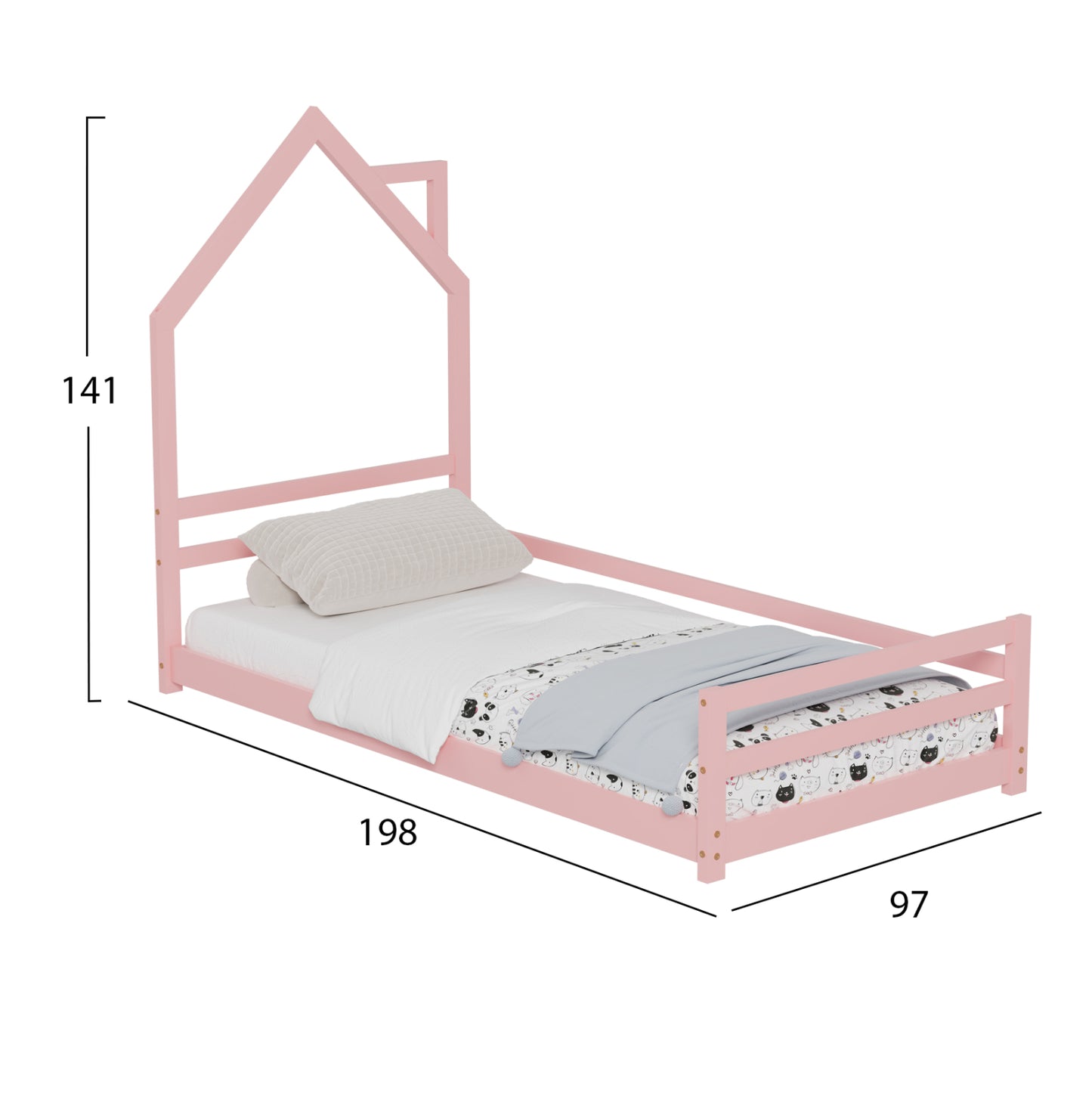 Bed For Kids Houser Hm676.06 T.montessori Solid Pine Wood In Pink- 190x90cm.