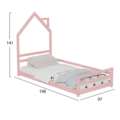 Bed For Kids Houser Hm676.06 T.montessori Solid Pine Wood In Pink- 190x90cm.