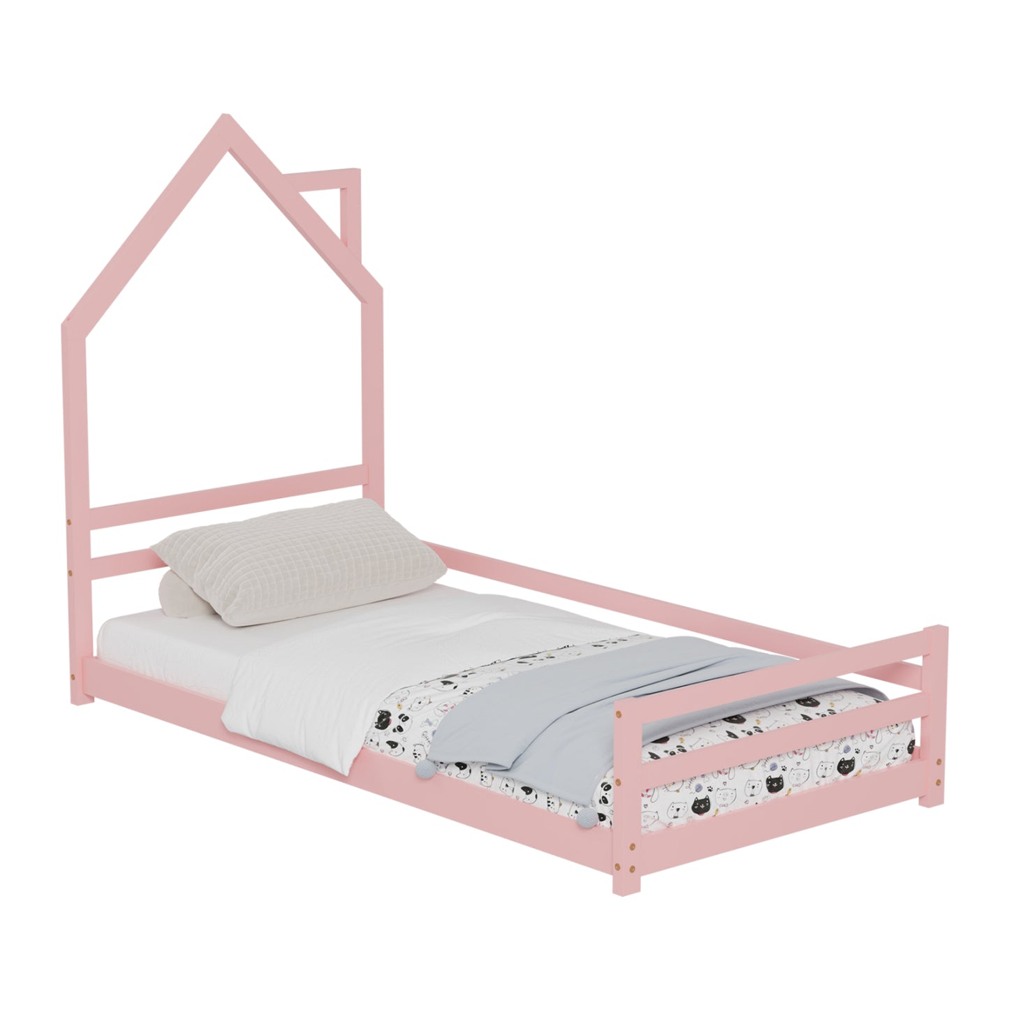 Bed For Kids Houser Hm676.06 T.montessori Solid Pine Wood In Pink- 190x90cm.