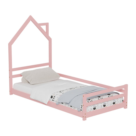 Bed For Kids Houser Hm676.06 T.montessori Solid Pine Wood In Pink- 190x90cm.