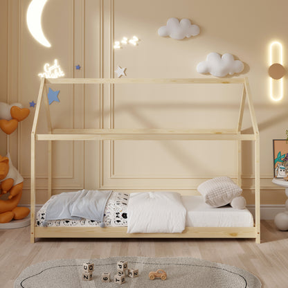 Bed For Kids Pepe Hm677.01 T.montessori Solid Pine Wood In Natural- 190x90cm.