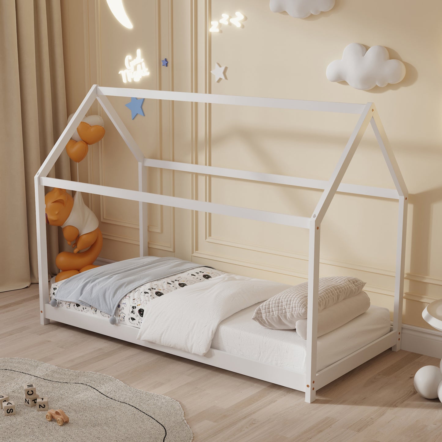 Bed For Kids Pepe Hm677.03 T.montessori Solid Pine Wood In White- 190x90cm.