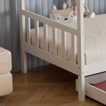 Bed For Kids Klarice Hm680.03 T.montessori-2 Drawers- Solid Pine Wood In White- 190x90cm.