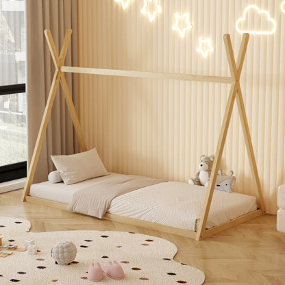 Bed For Kids Munk Hm681.01 T.montessori Solid Pine Wood In Natural For Mattress 190x90cm.