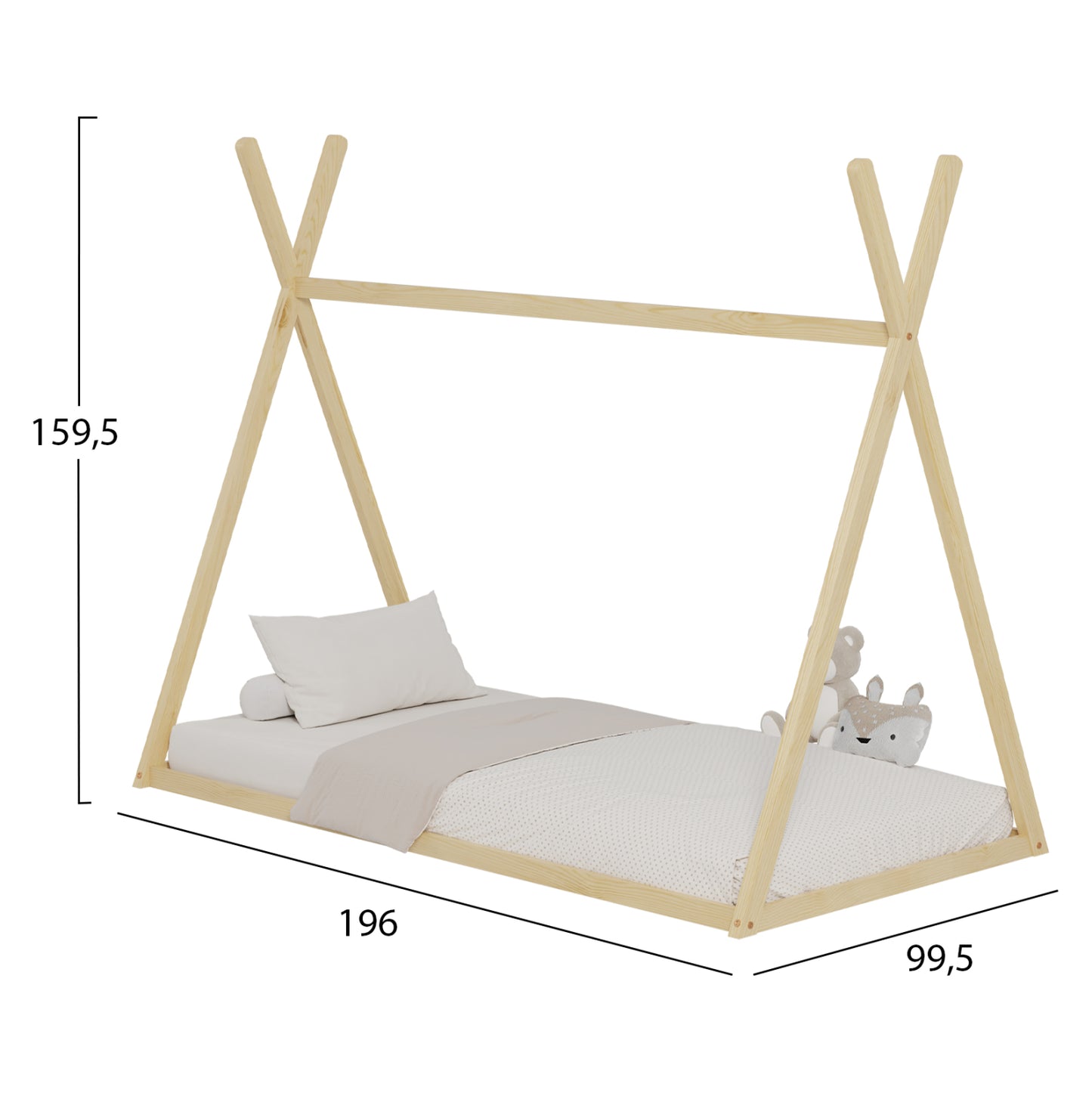 Bed For Kids Munk Hm681.01 T.montessori Solid Pine Wood In Natural For Mattress 190x90cm.