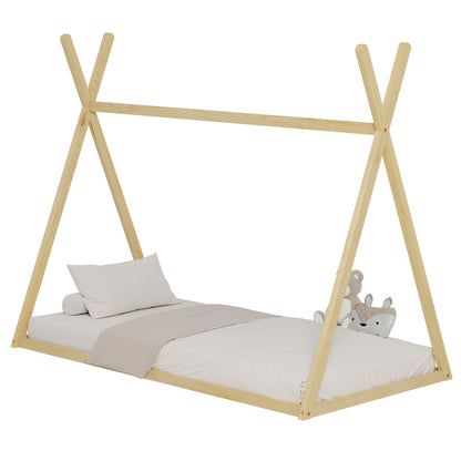 Bed For Kids Munk Hm681.01 T.montessori Solid Pine Wood In Natural For Mattress 190x90cm.