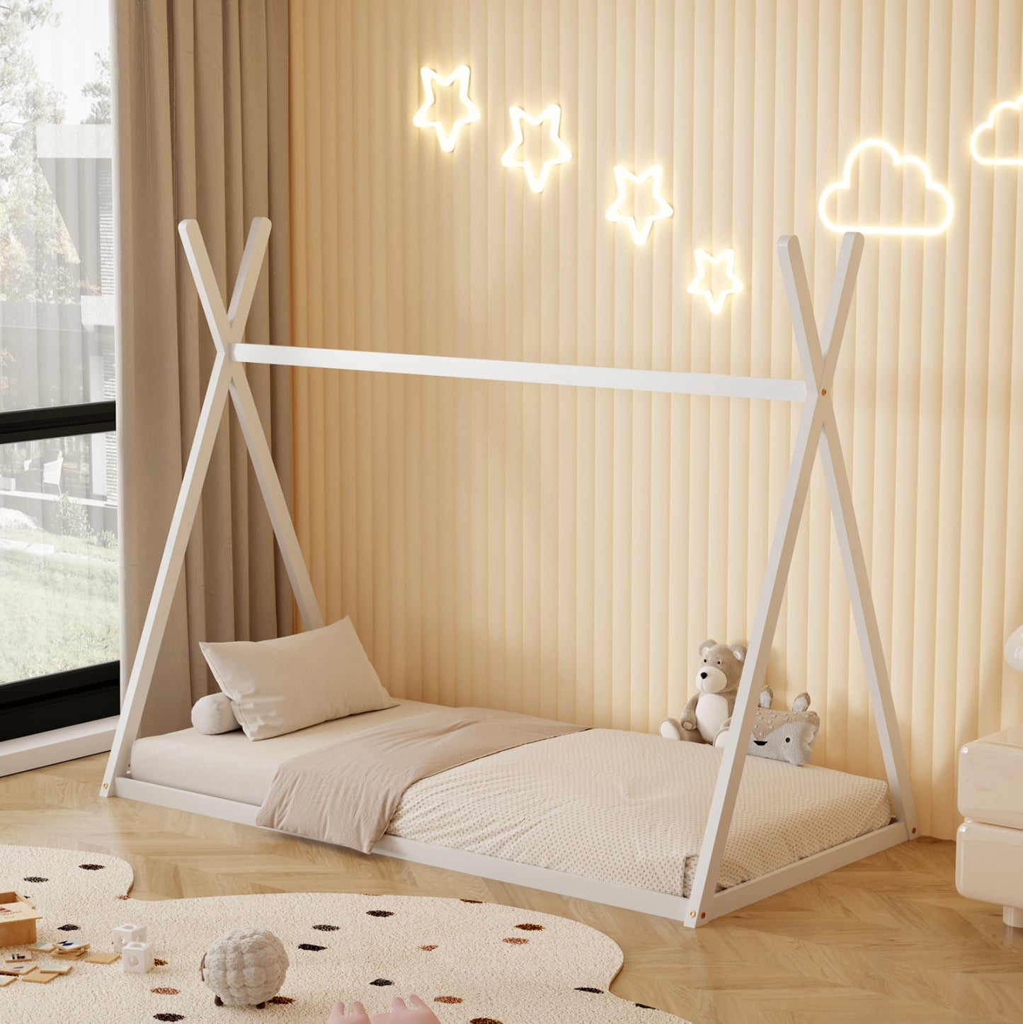 Bed For Kids Munk Hm681.03 T.montessori Solid Pine Wood In White For Mattress 190x90cm.