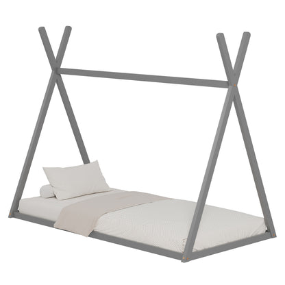 Bed For Kids Munk Hm681.05 T.montessori Solid Pine Wood In Grey- 190x90cm.