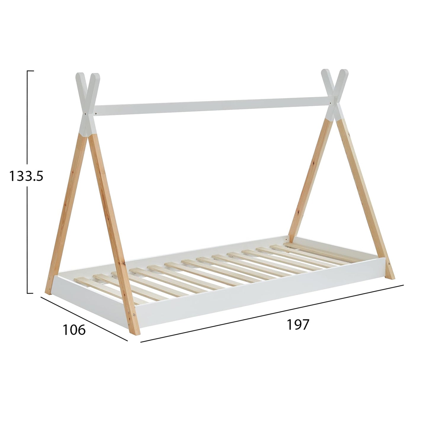 Bed For Kids Munk Hm699.03 T.montessori-pine Wood In Natural-white For Mattress 190x90cm.