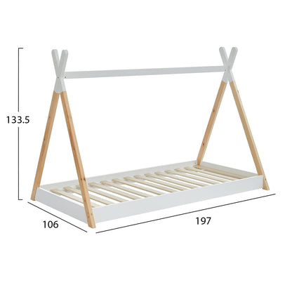 Bed For Kids Munk Hm699.03 T.montessori-pine Wood In Natural-white For Mattress 190x90cm.