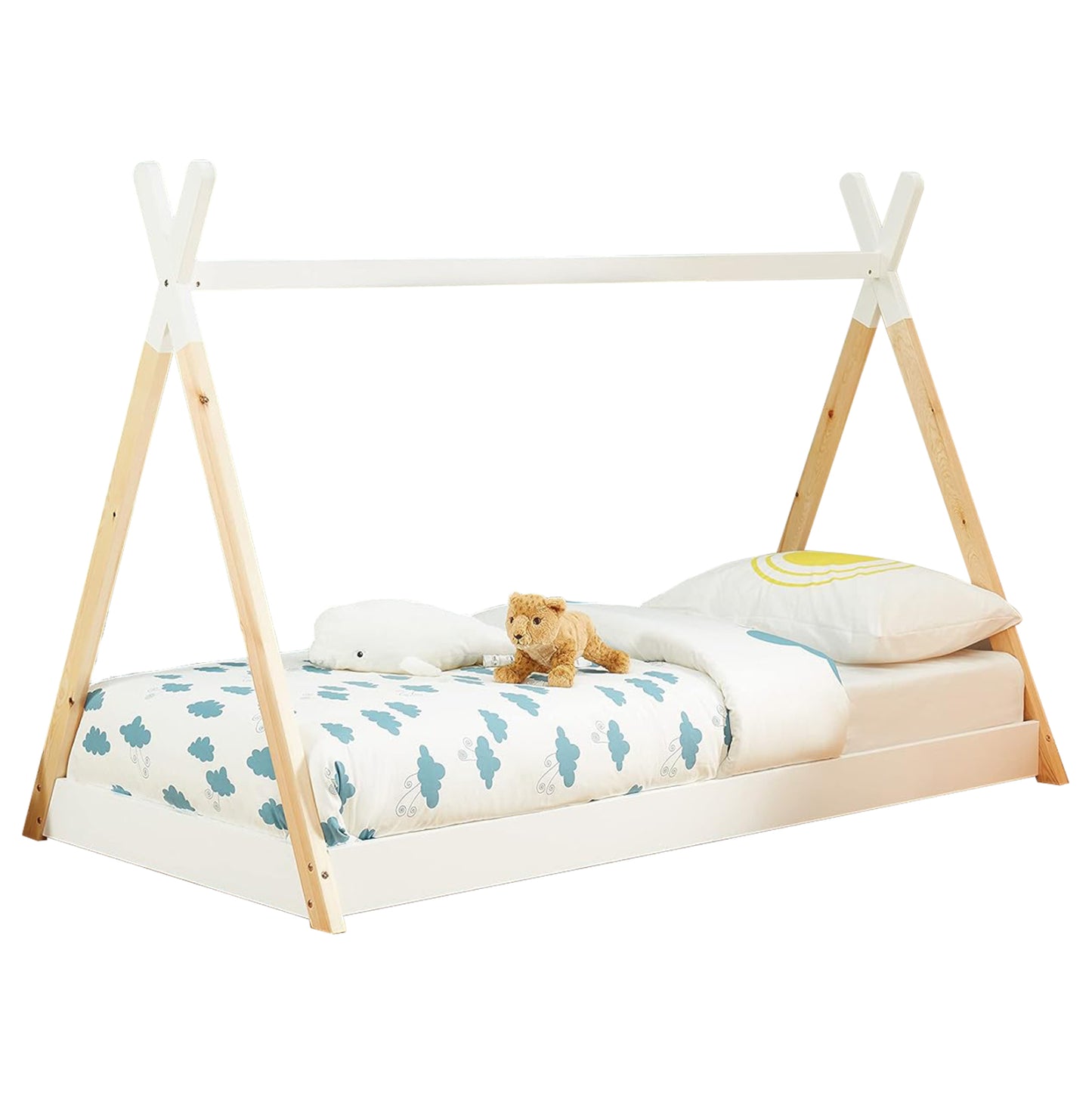 Bed For Kids Munk Hm699.03 T.montessori-pine Wood In Natural-white For Mattress 190x90cm.