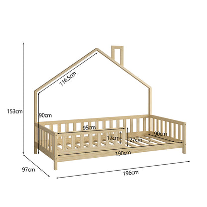 Bed For Kids Houser Hm740.01 T.montessori Solid Pine Wood In Natural Wood--for 190x90cm.