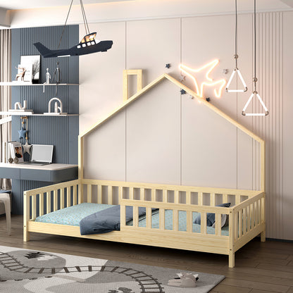 Bed For Kids Houser Hm740.01 T.montessori Solid Pine Wood In Natural Wood--for 190x90cm.