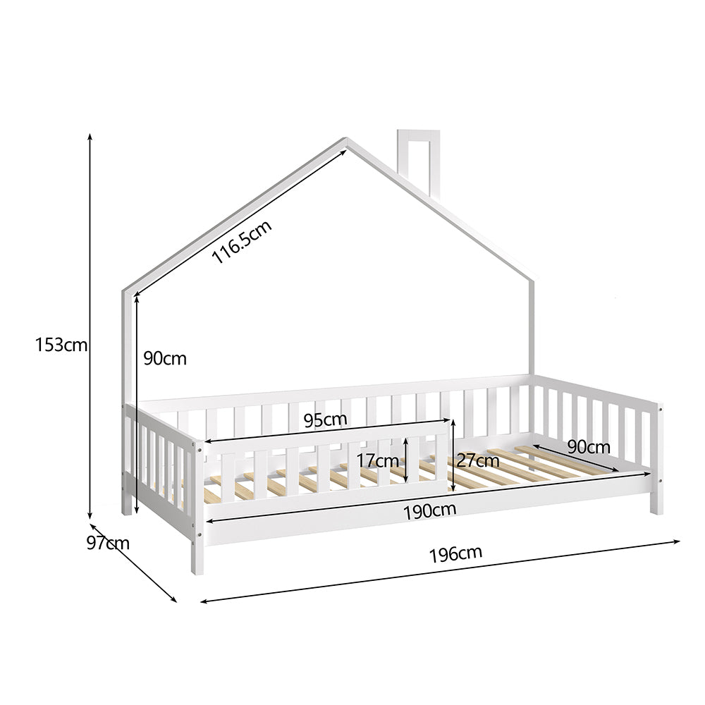 Bed For Kids Houser Hm740.03 T.montessori Solid Pine Wood In White--for 190x90cm.